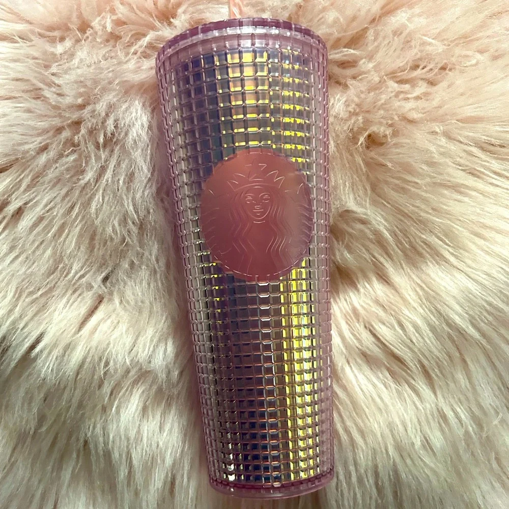 STARBUCKS Quilted Iridescent Pastel Pink 24oz Cup Straw Collectible